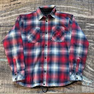 Men's The North Face Red Blue Flannel Reversible Snap Shirt Lined Jacket Large